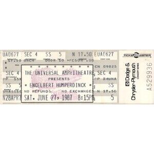 Vintage 1987 Engelbert Humperdinck Full Complete Ticket Stub Universal City CA